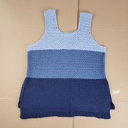 Crochet Blue 3 Tones Tank Top High-low Hem Handmade Handcrafted Fits L/XL