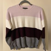 Womens Pastel Stripe French Connection Crewneck Sweater Size Small Pink Gray