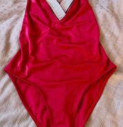 TOPSHOP Chevron Trim Cross Back Swimsuit size 8