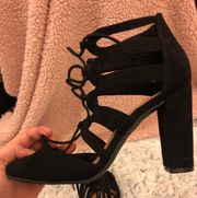 Black Strappy Block Heels