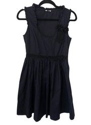 Miu Miu Size 4 US 40 Dress Navy Blue Sleeveless Cotton Rosette Ruffle Bow Italy