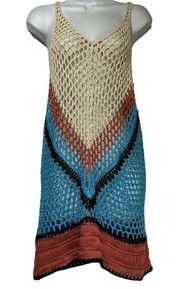 Crochet open knit Color Block Swim Cover up Dress