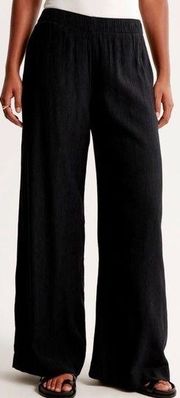 Abercrombie & Fitch Crinkle Textured Pull-On Pant Large Black Casual Wide Leg