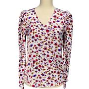 Banana Republic  Women’s Shirt Sz XS Silky V Neck Floral Long Puff Sleeves