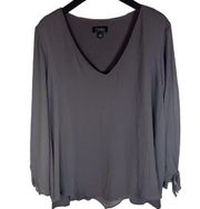 Thalia & Sodi Womens Flowy Vneck Tie Arms Grey Blouse Size XXL Career Wear