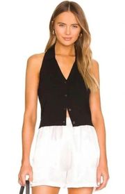 Knit Polo Halter Button Front Top Black Size M Retail $108