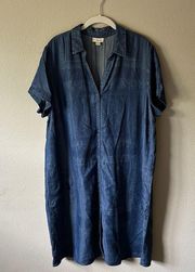 J. Jill blue paisley print button up denim shirt dress 