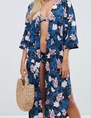 Seafolly Moonflower Long Lotus Flower Kimono Robe Coverup - X-Small