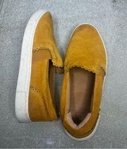 Frye Ivy Scallop Suede Slip On Sneakers Loafers Mustard Yellow Shoes  Size 9.5M