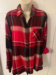 Altar’d State Size Small Red Tone Plaid Flannel Style Rayon Shirt