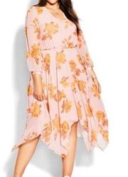 City Chic Dress Rose Floral Print V-Neck Long Sleeve A-Line Maxi Dress Sz 16 NWT