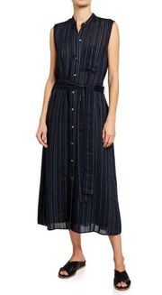 Vince Navy Striped Drapey Sleeveless Button-Down Shirt Dress Size Medium