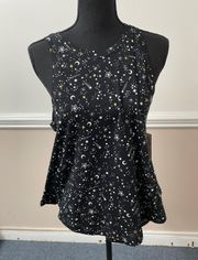 Black Knit Pajama Tank Top- Night Sky Size Small