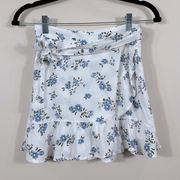 Hollister White Blue Viscose Floral Mini Skort Asymmetric Tie Waist Pull-On XS