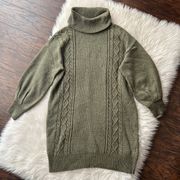 Olive Green Speckled Turtleneck Sweater Dress