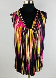 Relativity Colorful Abstract Striped Sleeveless V-Neck Women's Plus 1X Top