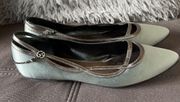 GIORGIO ARMANI SilverGray Leather&Satin Flat Shoes