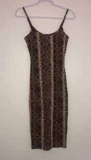 Brown Snake Skin Print Bodycon Dress