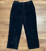 LL Bean Classic Fit Womens Black Corduroy Slacks Size 14P Cropped Pants 500953