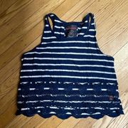 SUPERDRY striped blue and white embroidered tank top size small