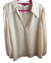 Eloquii Sheer Pullover Blouse in Cream with Balloon Sleeves Womens Plus Size 18