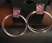 bebe Pink Rose Gold Mosaic double hoops