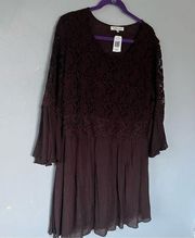 NEW Indigo Soul Bohemian Lace Flare Dress Brown Large