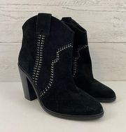 Joie Monte Black Suede Studded Western Ankle Boots Size 7.5