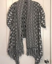 Fringed Sweater with Draped Front and 3/4 Sleeves