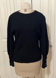 Black Ribbed Sweater With Sleeve Detail