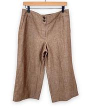 Ann Taylor Loft  brown linen blend cropped wide leg pants lined size 8