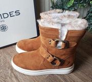 NEW J/Slides NYC Nelly‎ Tan Suede Faux Fur Water Re