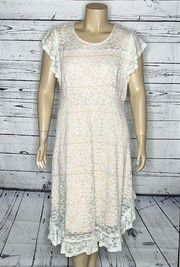 SB Suzanne Betro NWT Size 2X White Lace Overlay - Nude Lining Flounce Hem Dress