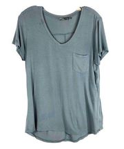 Prana Medium Top Gray V Neck Tee Short Sleeve Chest Pocket Solid Stretch 633