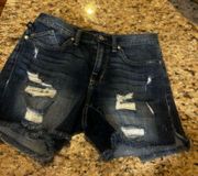 ROCK & REPUBLIC Distressed Denim HULA Cut Off Jean Frayed 4" Shorts womens 6