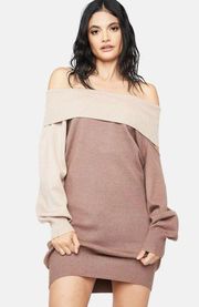 Le Lis Collection Cowl Knit Off Shoulder Cutout Asymmetrical Sweater Tunic Dress