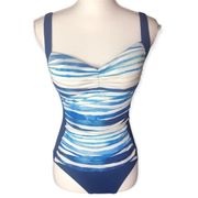 Disney Parks Minnie Mouse Retro Blue & White Striped One Piece Swimsuit