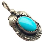 JACK WHITTAKER Native American Sterling Silver Oval Blue Ridge Turquoise Pendant