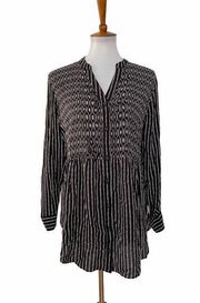 Maeve Anthropologie V Neck Button Up Striped Top Long Sleeve Black Size 6