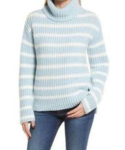 Caslon Striped Shaker Stitch Long Sleeve Turtleneck Pullover Sweater Blue Small