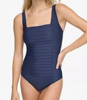 Calvin Klein Pleated One Piece Swimsuit Size 10 Navy New With Tags