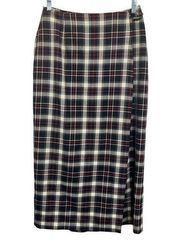 Charter Club Plaid Wrap Skirt Black Size 8 Wool Blend Midi Length Dark Academia