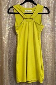 Susana Monaco chartreuse green Endive high neck stretchy bodycon dress, S, NWOT