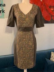 TRINA TURK Felicia Tweed Sheath Dress $348 Sz 4 Multi-Color Gray Stretch Ponte