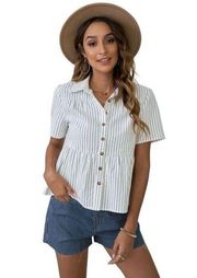 1653 Petallush Short Sleeve Collared Neck Stripe Shirt With Button Size Small