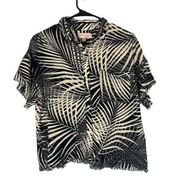 Philosophy Black & White Short Sleeve Fringe Trim Button Down Shirt Women Sz L