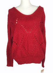 Wide Neck Red Knit Sweater Nwt