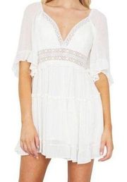 One and Only Flutter Sleeve Crochet Mini Dress White Size Large NWT