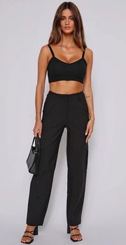 Black High Waisted Nina Cargo Dress Pants