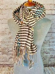 Vince Camuto Womens Black Bright Plaid Check Fringe Scarf One Size NWT